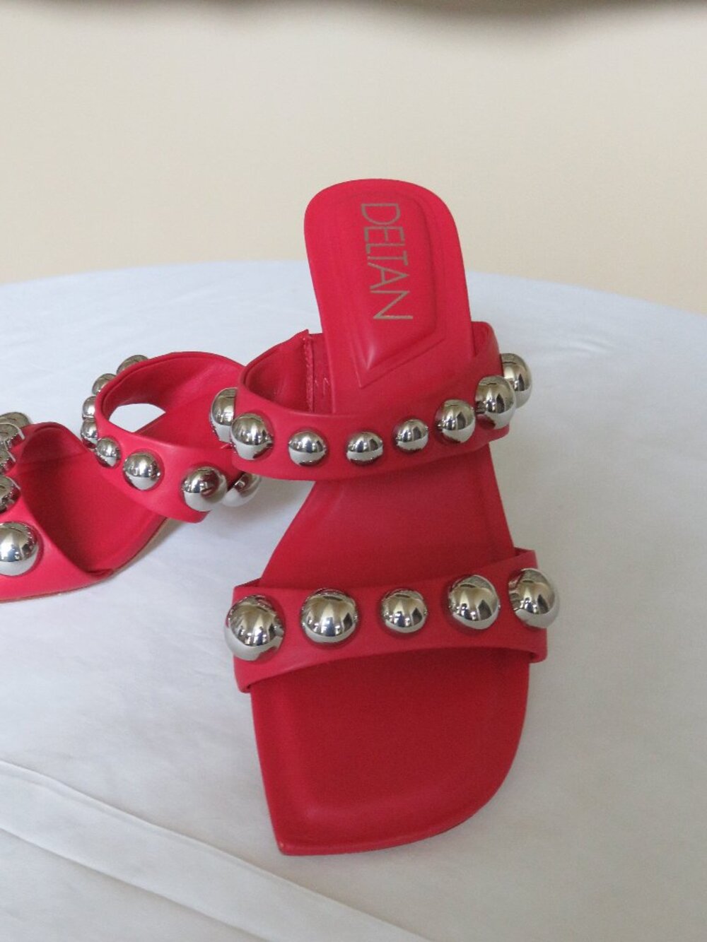 Deltan Mia Nubuck studded dress slide sandals 7 NWT